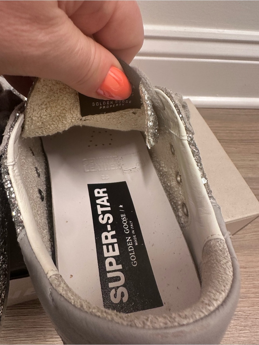 Golden Goose Silver Glitter Superstar Sneakers with Gray Suede Star - Picture 5 of 7